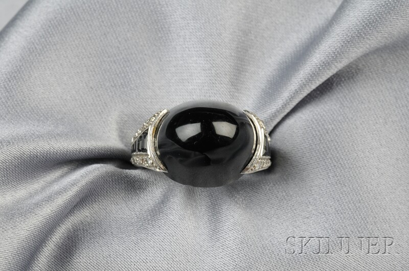 Appraisal: Art Deco Platinum Onyx and Diamond Ring France set with