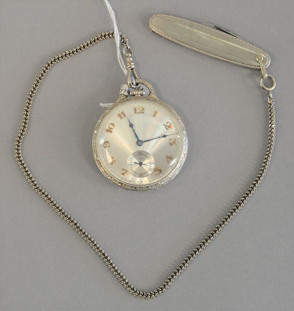 Appraisal: K white gold Hamilton open face pocket watch along with