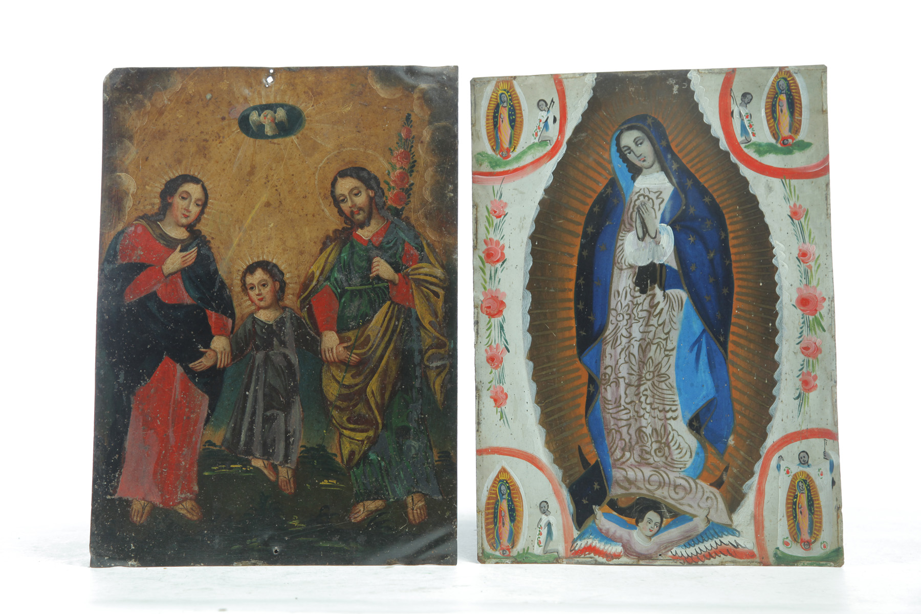 Appraisal: TWO RETABLOS Probably South American late th century Original paint