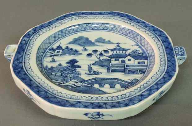 Appraisal: Blue and white Canton hot water plate c h x