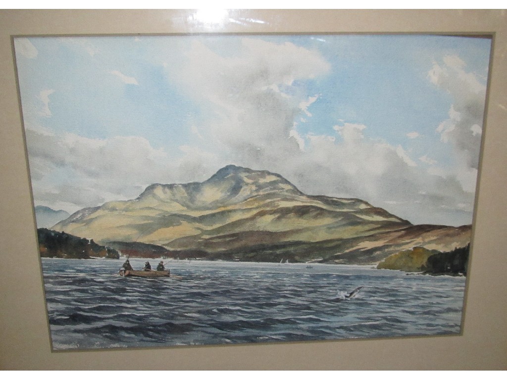 Appraisal: NORMAN BARCLAY Watercolour loch scene with anglers unsigned