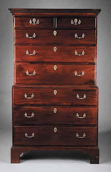 Appraisal: An Antique George III Mahogany Chest-on-Chest the rectangular molded cornice