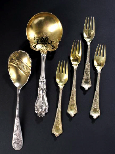 Appraisal: Fifteen Tiffany Persian Sterling Silver Gilt Dessert Forks the pattern