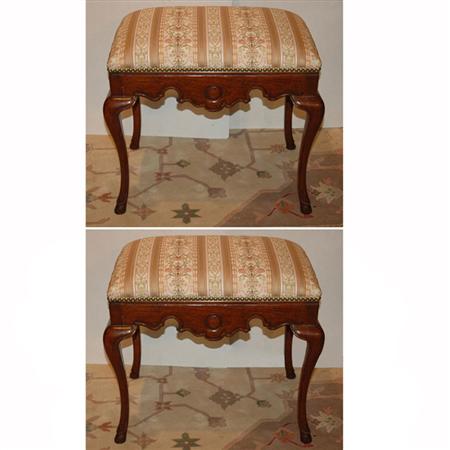 Appraisal: Pair of Georgian Style Mahogany Upholstered Stools Estimate -