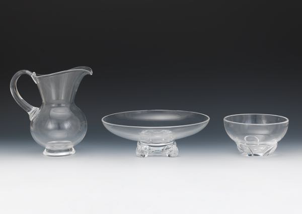 Appraisal: STEUBEN CRYSTAL CENTREPIECE BOWL PITCHER AND BOWL Three crystal pieces