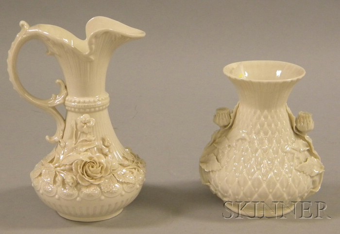 Appraisal: Belleek Porcelain Vase and Ewer third black mark ewer ht