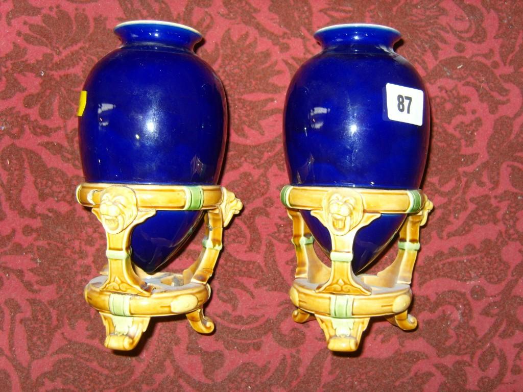 Appraisal: A pair of th century Minton Majolica vases with cobalt