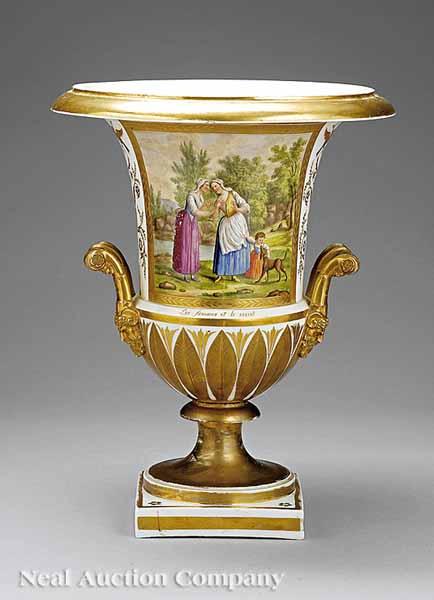 Appraisal: A Paris Porcelain Polychrome and Gilt-Decorated Campagna Urn early th