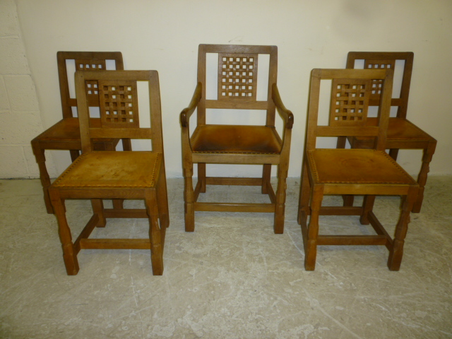 Appraisal: A SET OF FIVE OAK DINING CHAIRS including an elbow