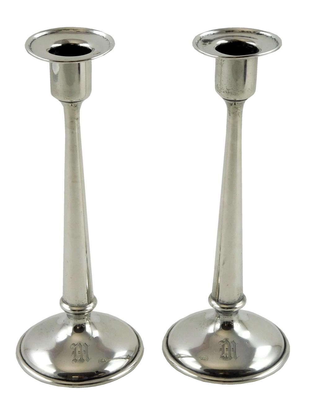 Appraisal: STERLING Pair of S Nordlinger Sons sterling silver candlesticks flared