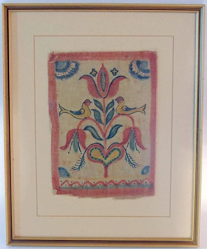 Appraisal: David Y Ellinger Oil on Velvet Fraktur David Y Ellinger