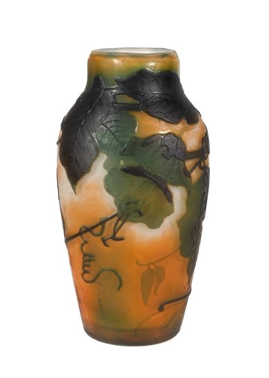 Appraisal: Muller Freres French art glass cameo vase Vine and leaf