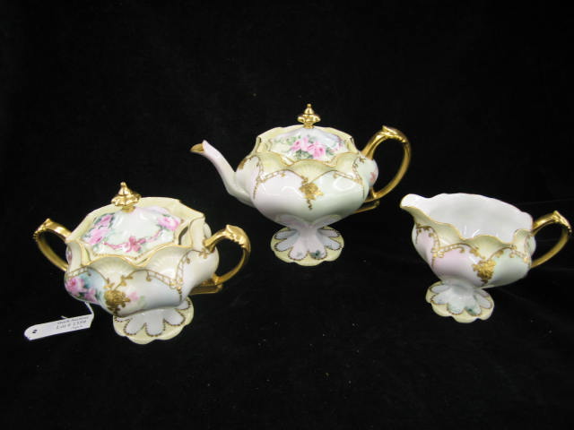 Appraisal: Pc R S Prussia Porcelain Tea Set rich handpainted floral