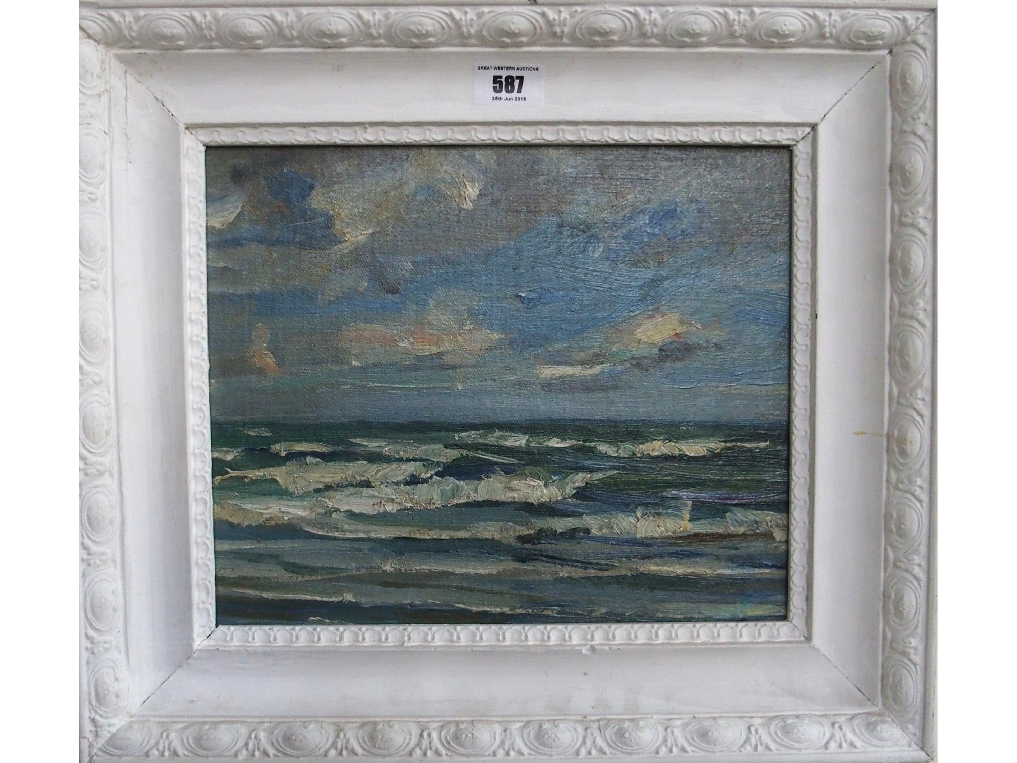 Appraisal: SCOTTISH SCHOOL th Century Breaking waves oil on board