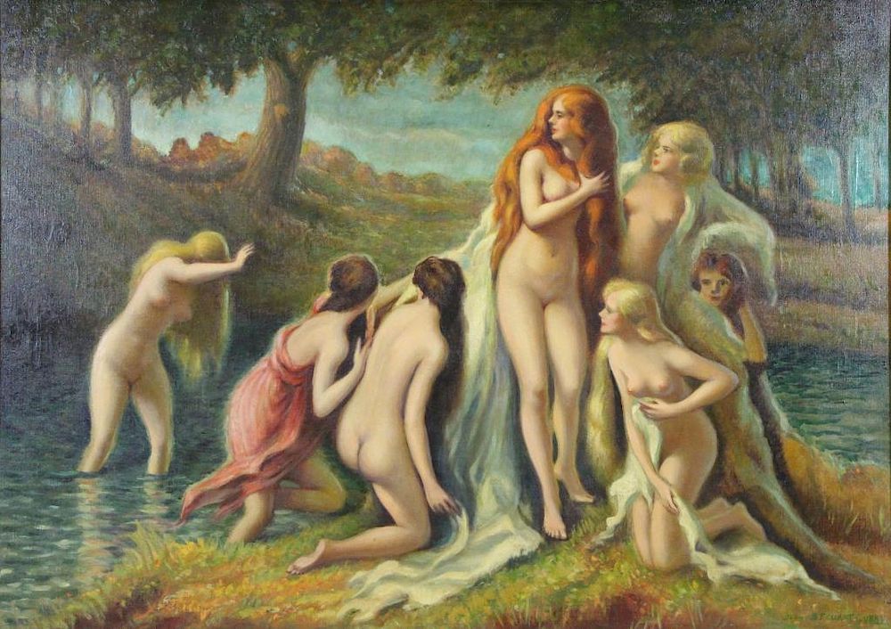 Appraisal: CURRY John Steuart Oil on Canvas Bathers Signed lower right