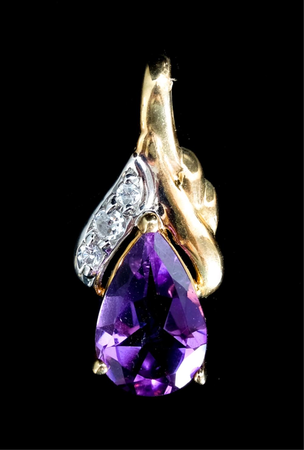 Appraisal: K YELLOW GOLD AMETHYST DIAMOND PENDANT k yellow gold pendant