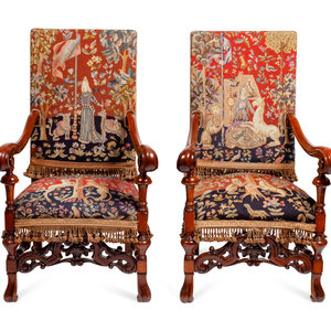 Appraisal: A Pair of Continental Carved Oak Upholstered Chairs late th