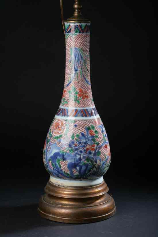 Appraisal: CHINESE FAMILLE VERTE PORCELAIN VASE Transitional Period Floral decoration electrified