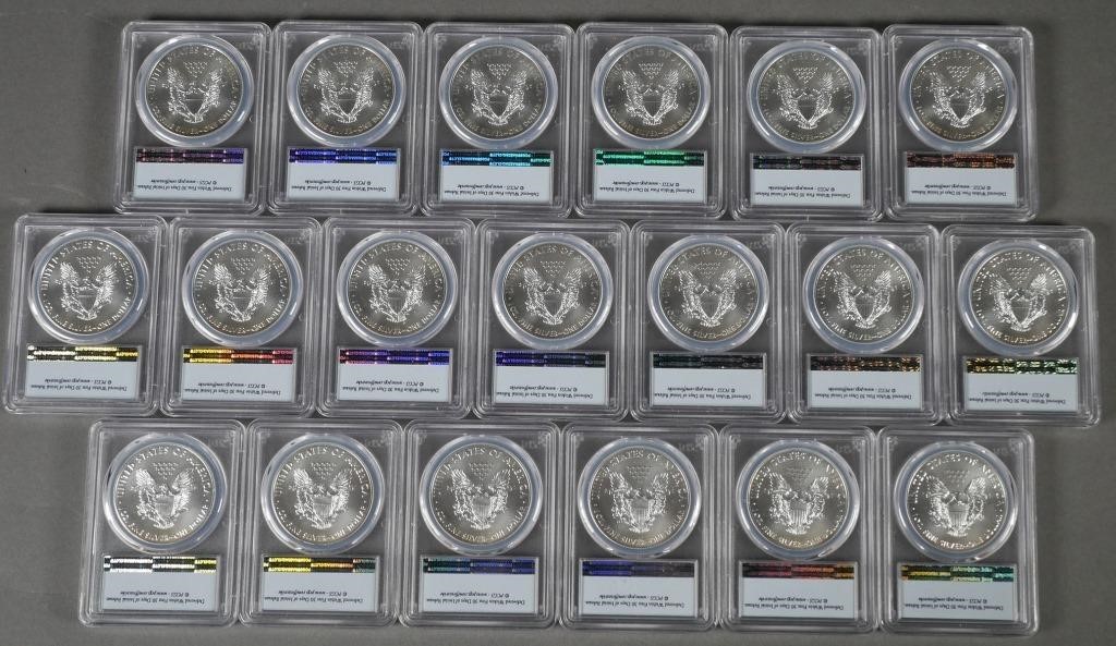 Appraisal: -W SILVER EAGLE DOLLARS MS Collection of PCGS-graded MS- First