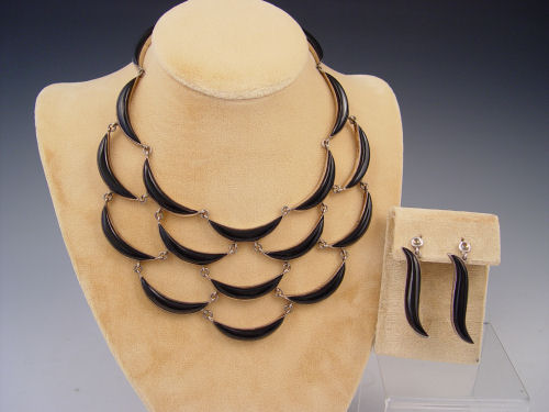 Appraisal: ANTONIO PINEDA TAXCO MEXICO STERLING AND ONYX NECKLACE AND EARRINGS