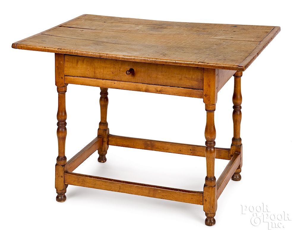 Appraisal: New England tiger maple tavern table Exclusive on Bidsquare New