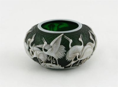 Appraisal: A small Chinese Beijing green glass brushwasher overlaid in white