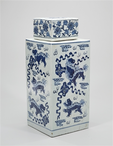 Appraisal: Chinese blue and white porcelain covered container rectangular form with