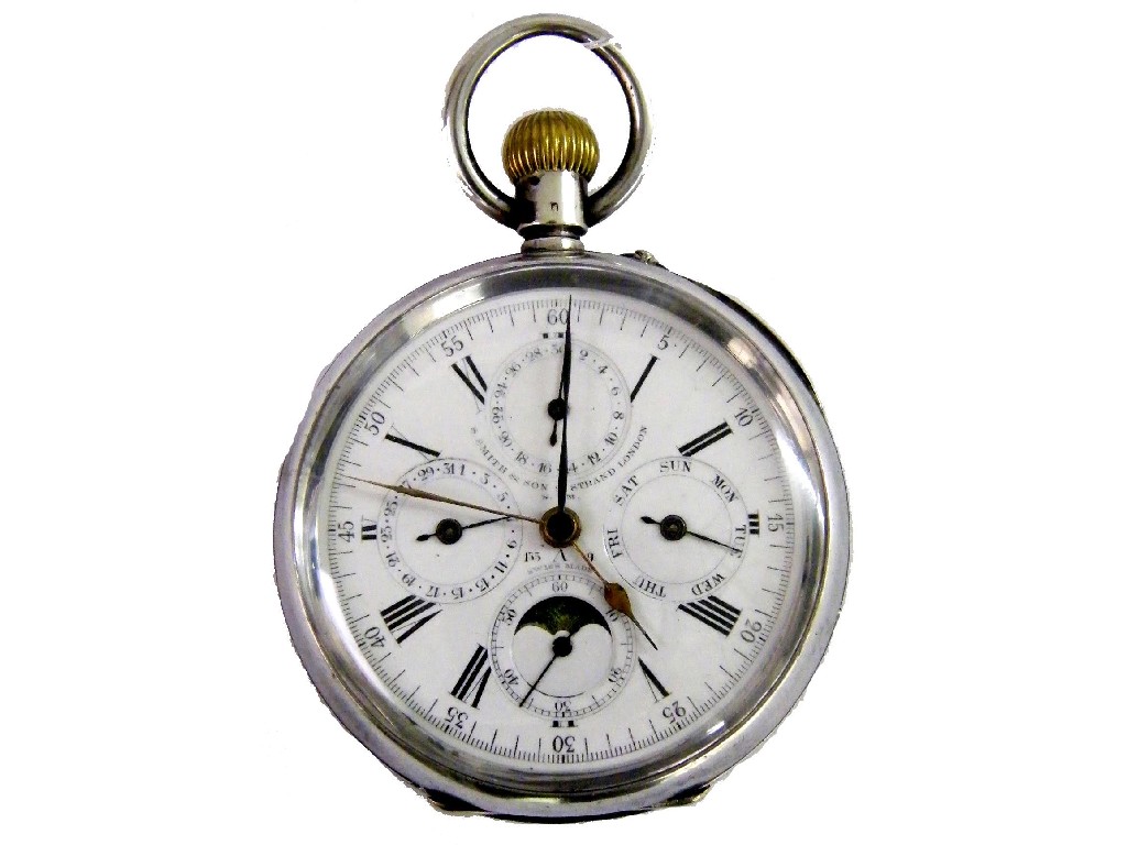 Appraisal: Silver jewel lever chronograph calendar pocket watch the dial with