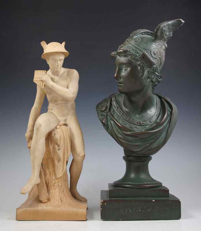 Appraisal: TWO PIECE MERCURY SCULPTURE LOT First to include painted green