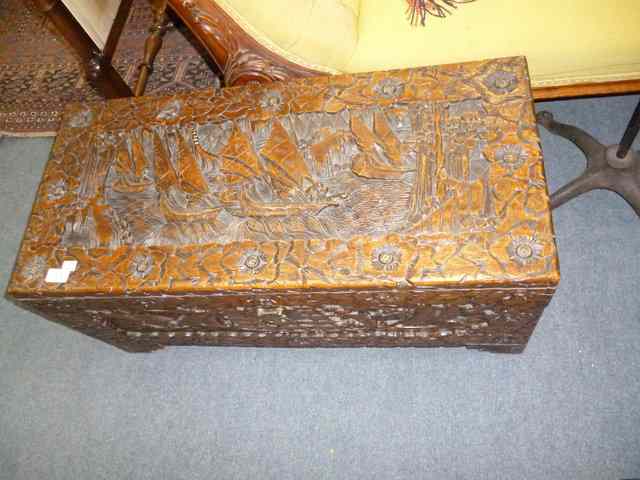 Appraisal: A CARVED CAMPHOR WOOD CHEST wide