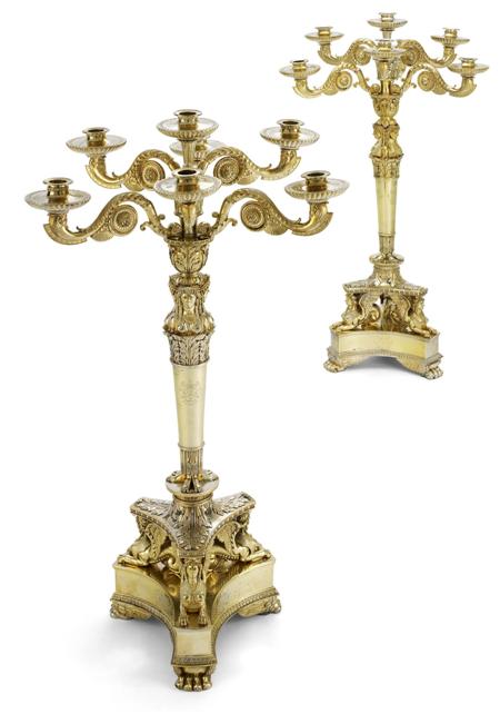 Appraisal: THE COOTE CANDELABRA A pair of important Regency silver-gilt seven