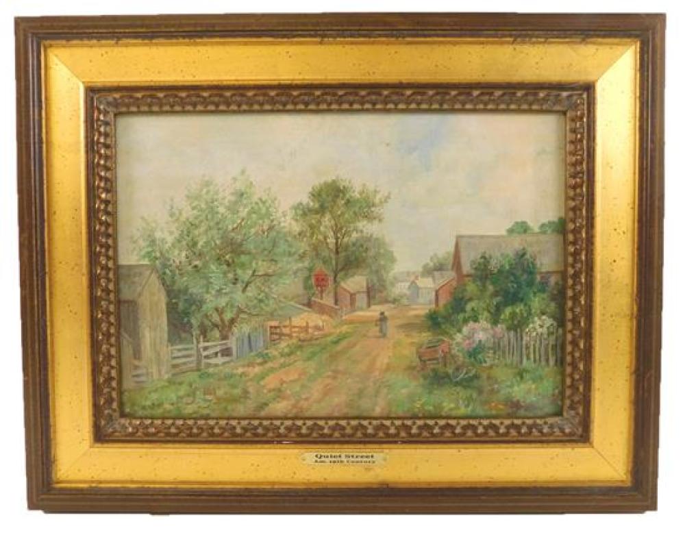 Appraisal: Unsigned oil on board Quiet Street CMB monogram verso along