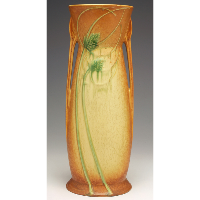 Appraisal: Roseville Futura vase dramatic and large double handled shape in