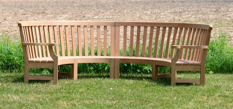 Appraisal: LARGE ENGLISH OAK CURVED GARDEN BENCH MODERN The semi-circular form