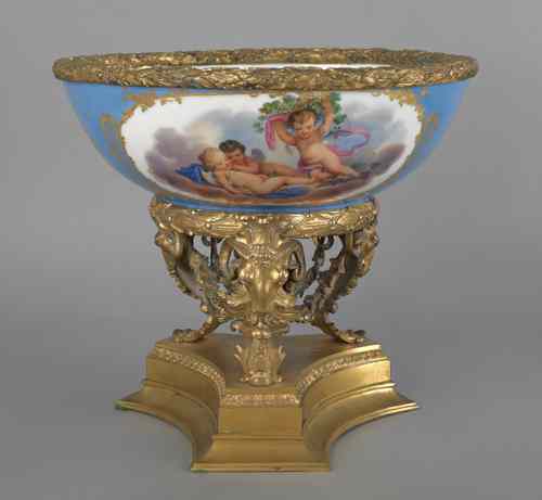 Appraisal: Large Sevres type porcelain bowl late th c with ormolu