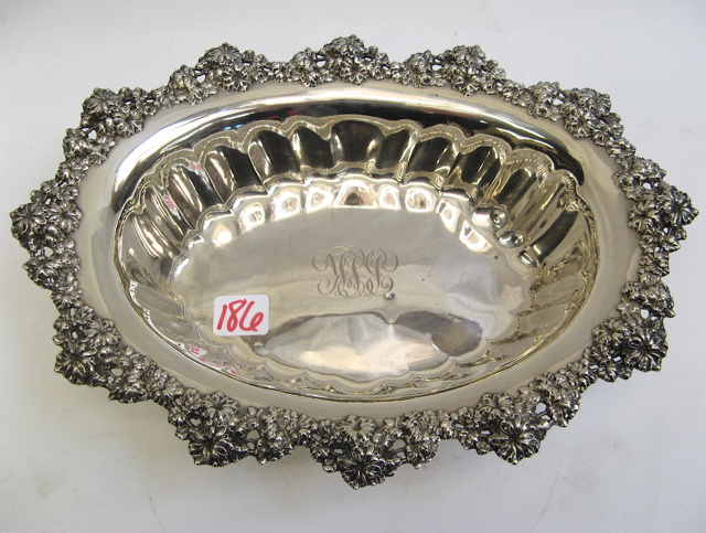 Appraisal: AMERICAN STERLING SILVER BOWL oblong with heavy relief floral decoration