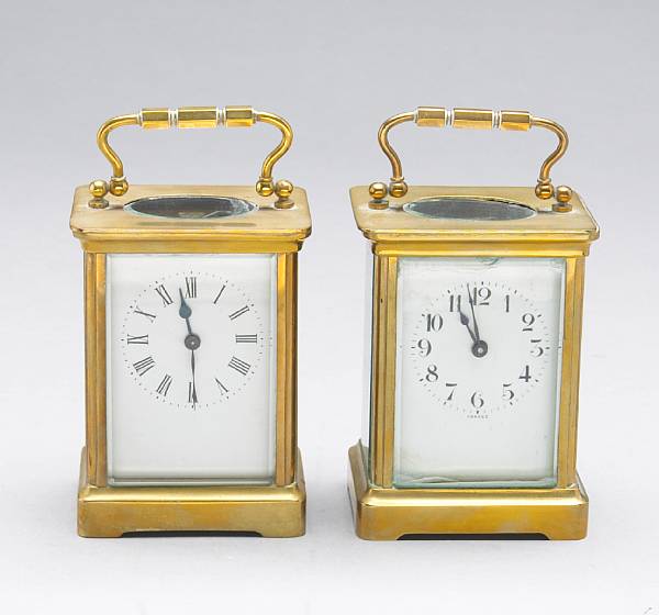 Appraisal: Two French brass and glass carriage clocks first quarter th