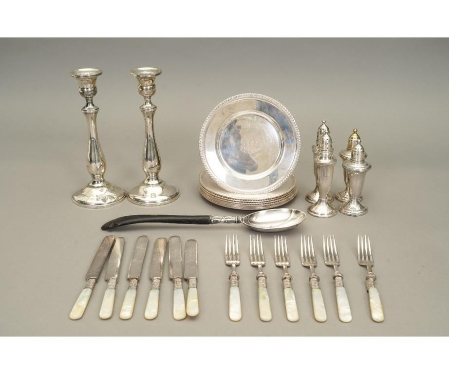 Appraisal: Sterling silver tableware to include small monogrammed plates dia pair