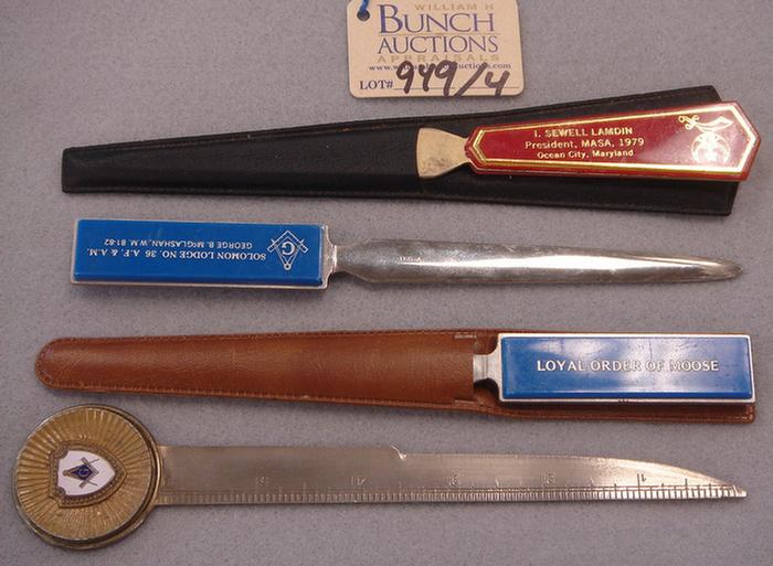 Appraisal: Lot of vintage lodge related letter openers Including Loyal Order