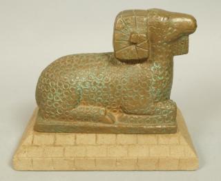 Appraisal: CLEO HARTWIG Ram Sculpture Signed Green bronze patina -- Dimensions