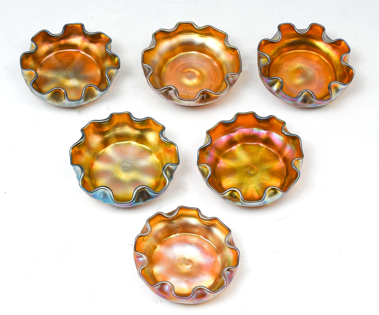 Appraisal: PC LOUIS COMFORT TIFFANY NUT DISHES Six gold aurene nut