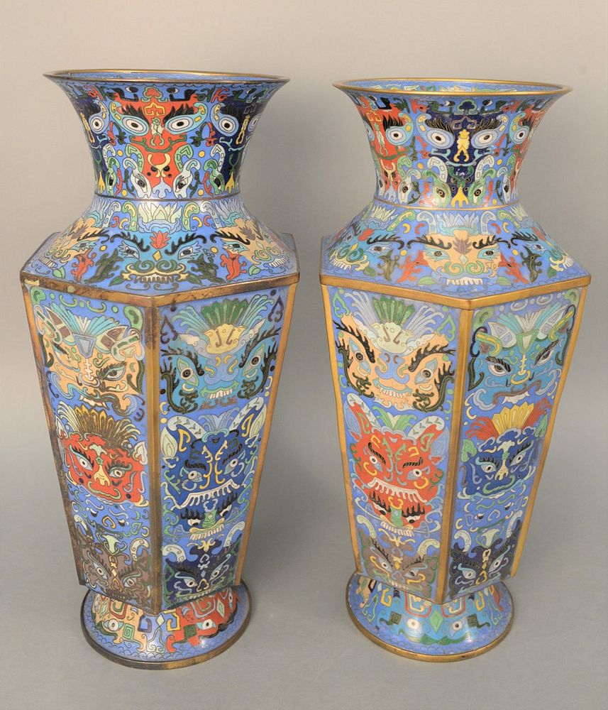 Appraisal: Pair of Large Chinese Cloisonne Vases body having six sides