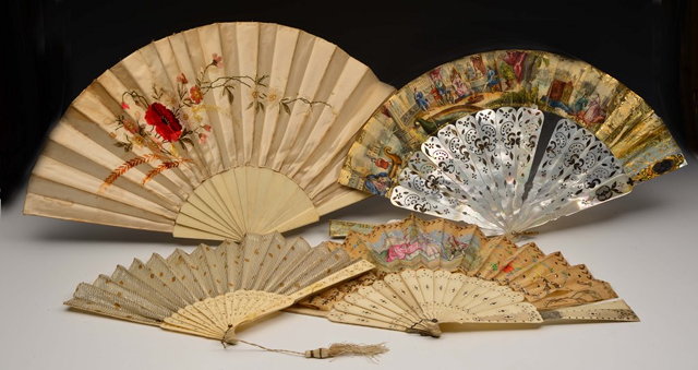 Appraisal: AN IVORY AND SILK EMBROIDERED FAN th Century and three