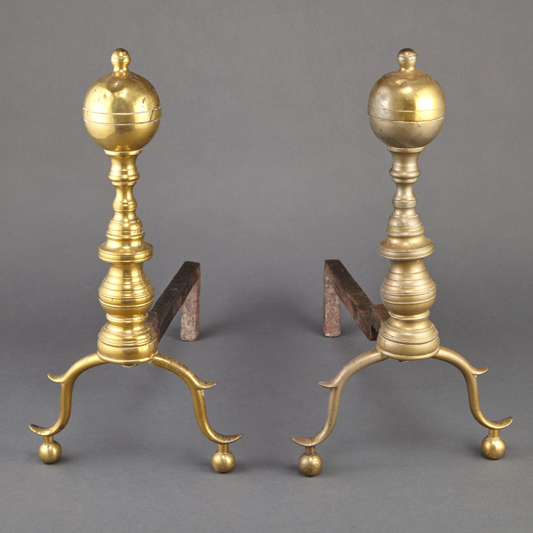 Appraisal: Pair of Federal Brass Andirons Circa - Boston Each with