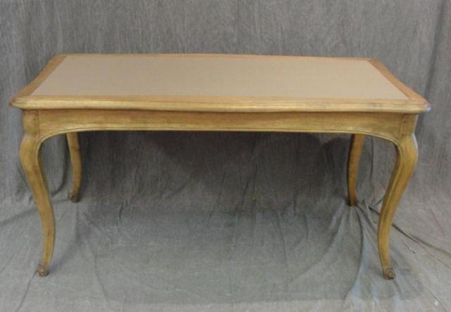 Appraisal: Louis XV Style Bleached Wood and Leathertop Table From a