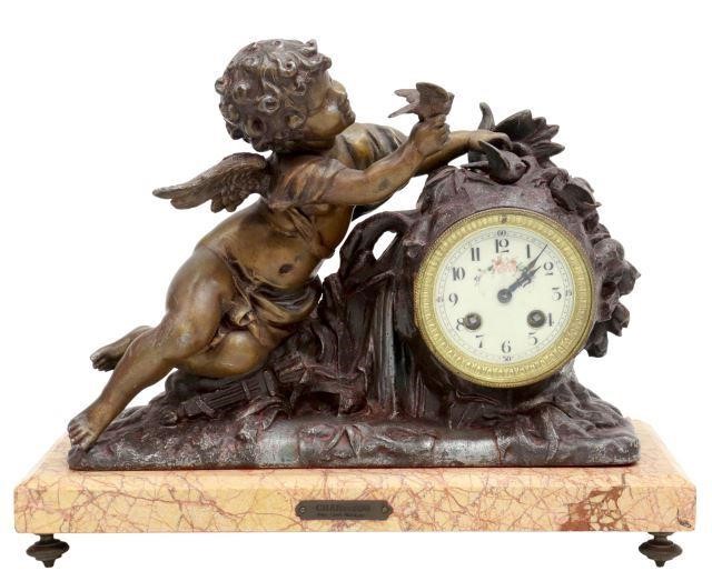 Appraisal: French Louis XV style mantel clock late th c patinated