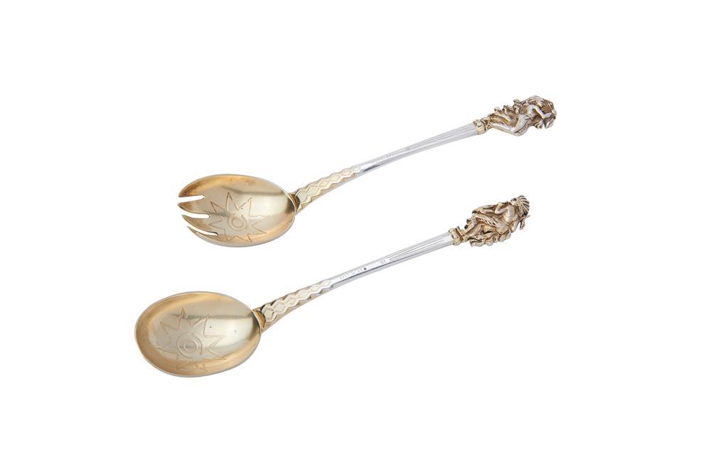 Appraisal: TIFFANY CO Silver Salad Servers American Indian Pattern each piece