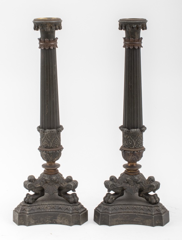 Appraisal: CHARLES X FRENCH BRONZE CANDLESTICKS PAIR Charles X French pair