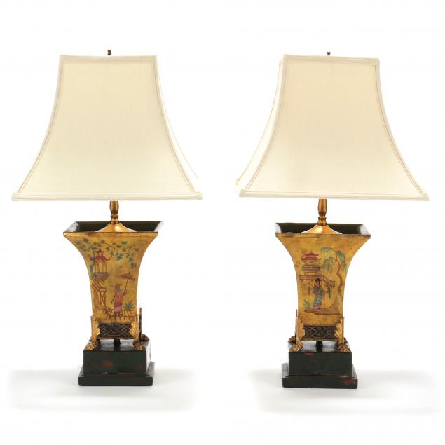 Appraisal: A PAIR OF TOLE CHINOISERIE TABLE LAMPS th century yellow