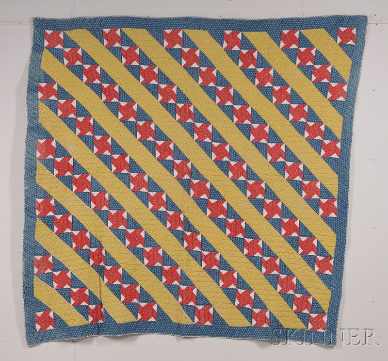 Appraisal: Two Pieced Cotton Geometric Pattern Quilts America th century a